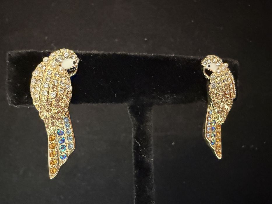 Kolczyki papugi z długimi ogonami sygn Swarovski