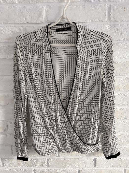 Bluzka Reserved XS w kratkę biało czarna