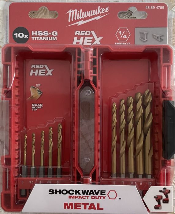 Wiertła do Metalu Milwaukee 10 x HSS-G Titanium
