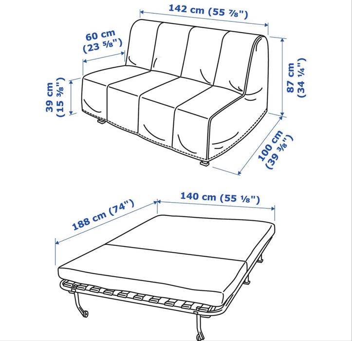 Sofa dwuoaobowa rozkladana do spania  140x200