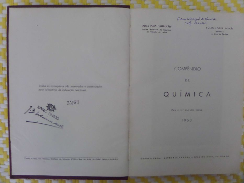 Compêndio de química para o 6º ano dos liceus – 1963
