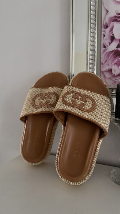 Gucci klapki 40 25,5 boho skorzane