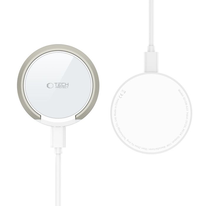 Ładowarka Tech-Protect QI15W-A33 indukcyjna z MagSafe i podstawką z kablem USB-A / USB-C - biała