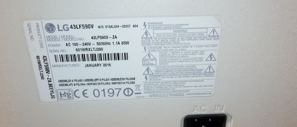 LG 43LF590V tv uszkodzony telewizor matryca na części Smart podstawa