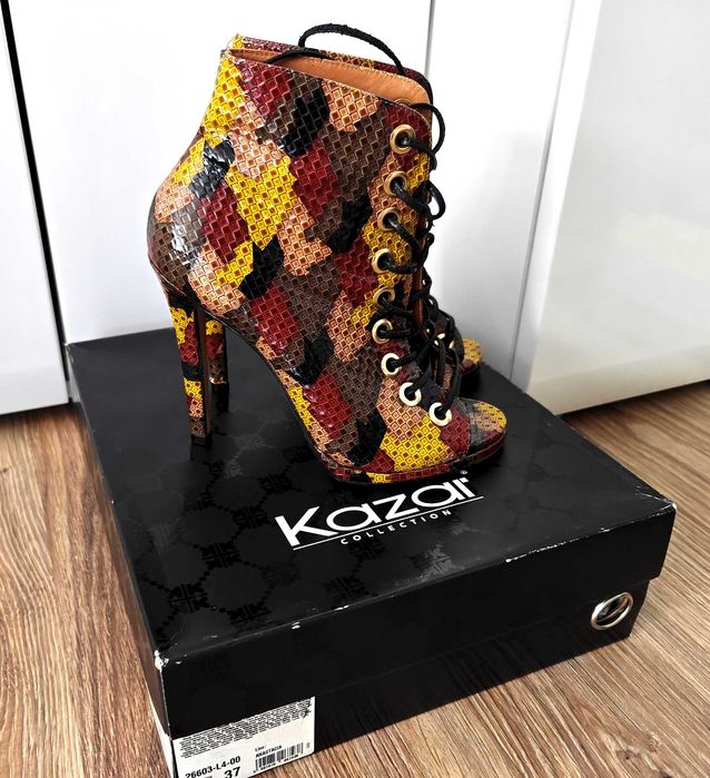 Botki Kazar moro skóra open toe wiązane rozmiar 37