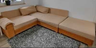 Narożnik sofa rozkładana rattanowa rattan L funkcja spania