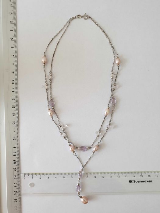 Zestaw Komplet: naszyjnik kolczyki Serbro 925 Perły i Ametysty