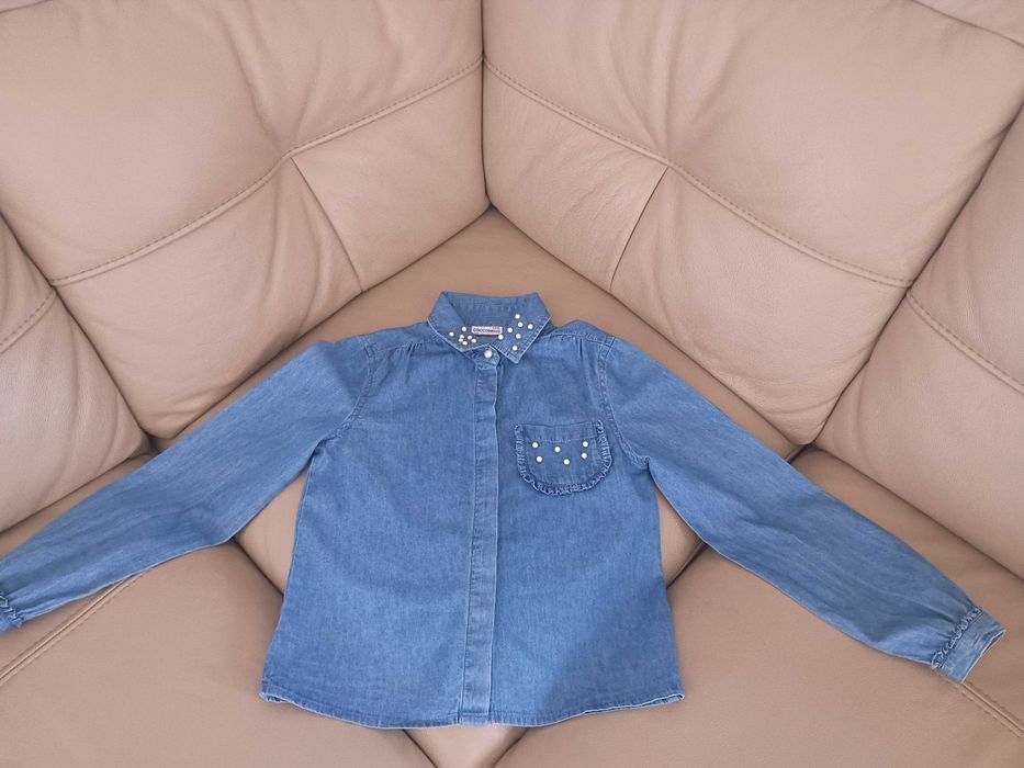 rozm. 128 / 134 śliczna koszula jeansowa dla dziewczynki 128/134 jeans