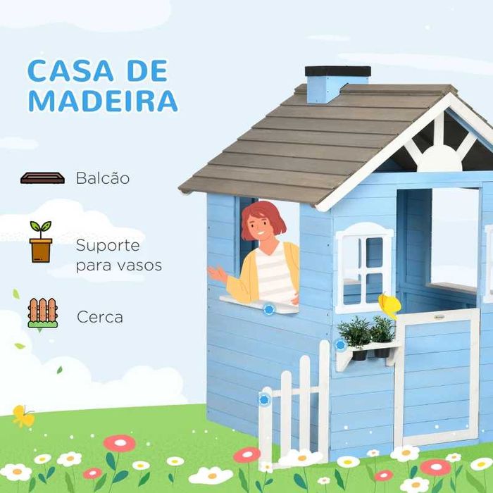 Casa de madeira para crianças de 3-7 anos, jardim