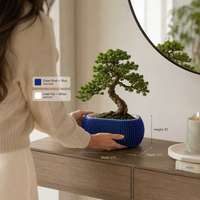 Vaso Ribora para Bonsai | Floreira Decorativa Moderna com Interior Removível | Vaso para Bonsai | Presente para Casa