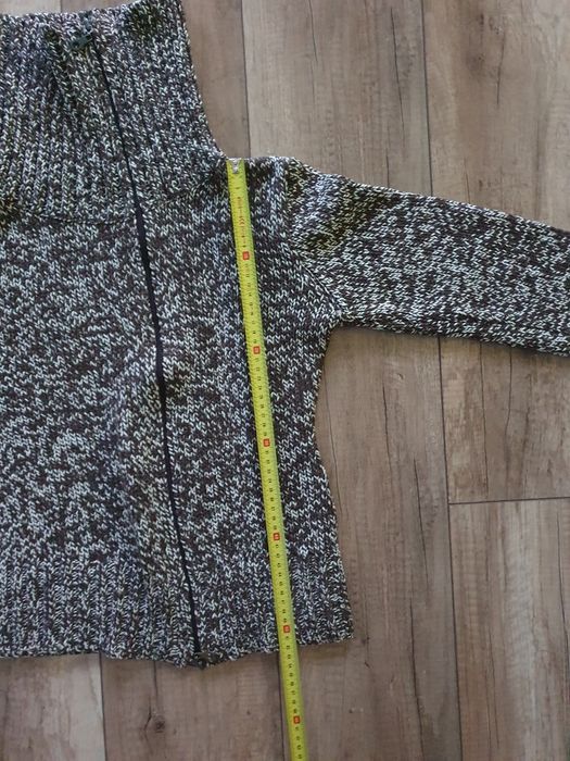 Sweter golf damski Oversize brązowy biały melanż