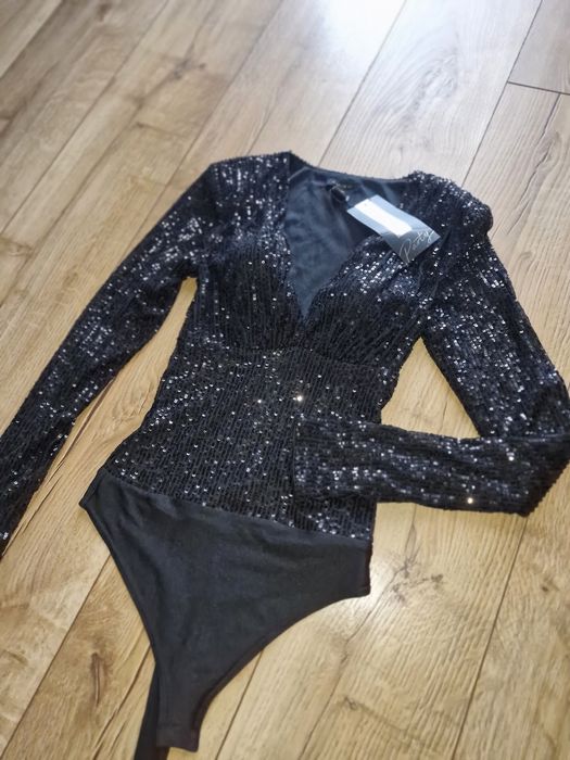 Body czarne cekiny, święta, impreza XS Nowe