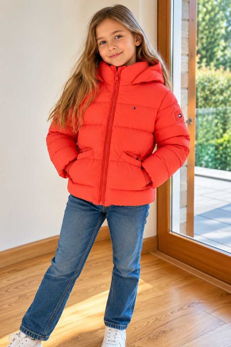 Tommy Hilfiger kurtka puchowa dziewczęca 140 cm – pomarańczowa – BDB