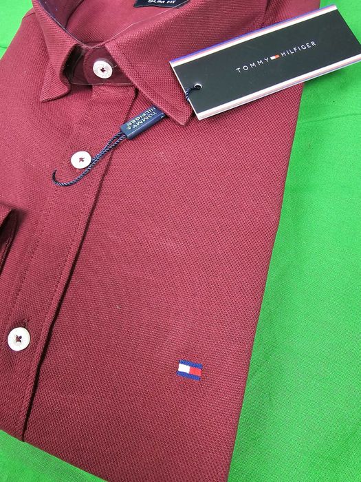 Koszule męskie M-3XL Slim Fit tommy hilfiger Premium bordowy