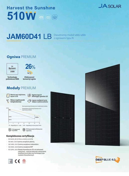 Panel 500W fotowoltaiczny full black bifacial  wysyłka za pobraniem