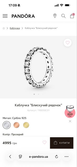 Кольцо Pandora оригинал