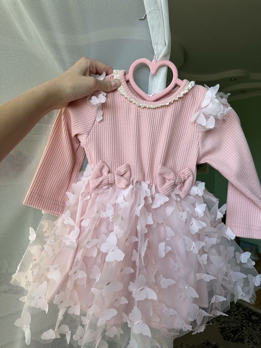 Сукня на рочок з рукавом платье годик 74 80 плаття 1 рік рожеве 12