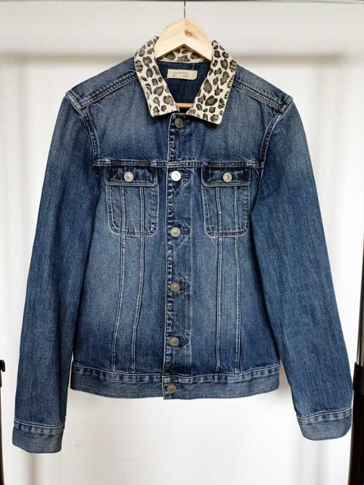 Jeansowa kurtka denim AllSaints kołnierzyk panterka