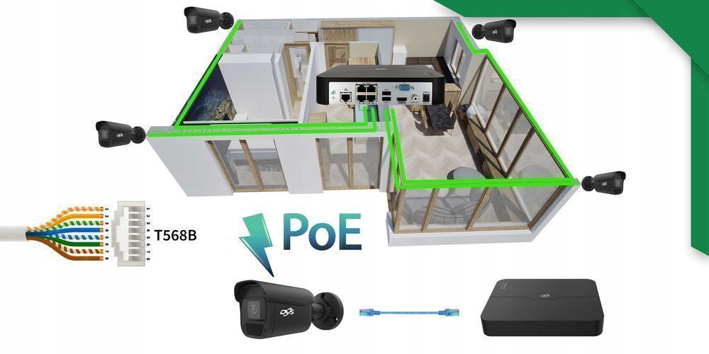 Monitoring IP PoE 5Mpx 4 czarne kamery mikrofon AI dom firma parking
