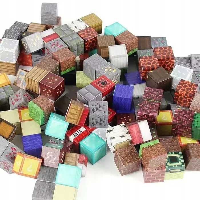 Klocki Magnetyczne MINECRAFT Sześciany 100 Elementów Piksele 6 Figurek