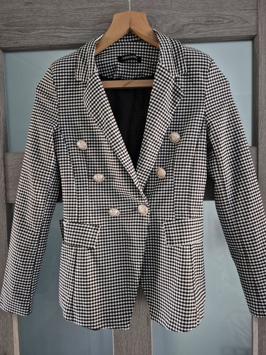 Garnitur damski made in italy w kratkę czarno biały marynarka  spodnie