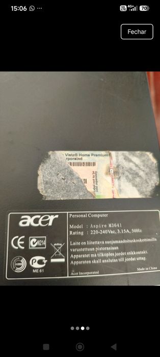 PC DESKTOP Acer Aspire M3641 para peças 

2 Gb de RAM, DDR 3, vendo sem HDD