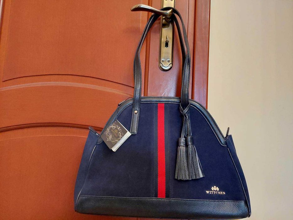 torebka skórzana wittchen granatowa ozdobny lampas metka
