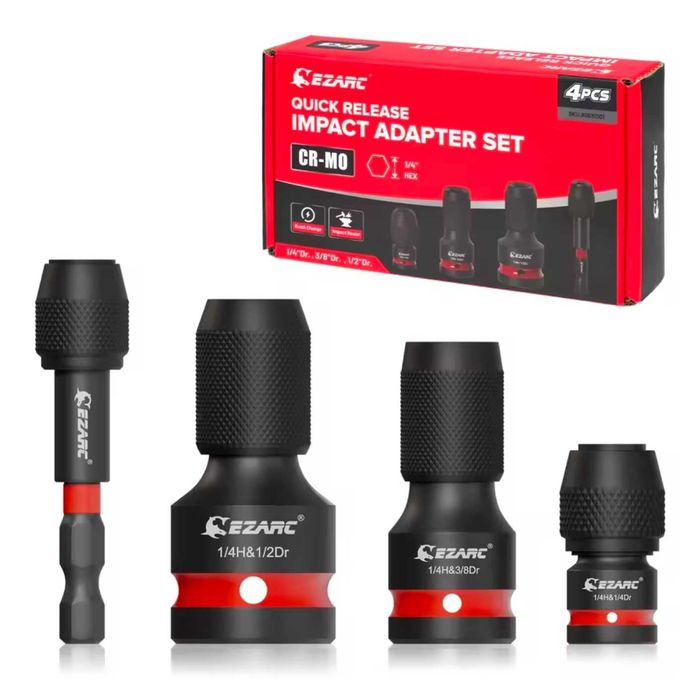 Zestaw adapterów udarowych EZARC 1/4", 3/8", 1/2" z szybką wymianą