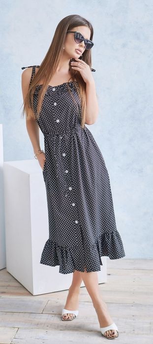 Плаття в горошо з рюшами