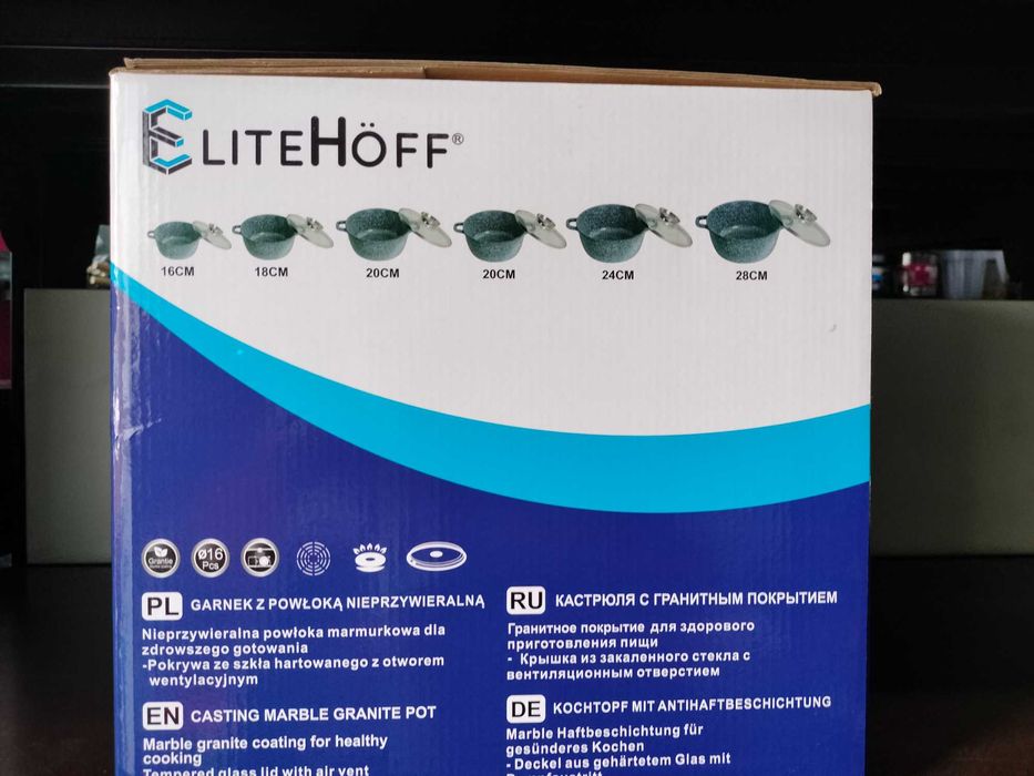 Zestaw Garnków Granitowych 14el. Indukcja Gaz Elitehoff E7059 szare hi