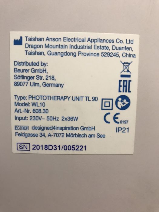 Luz Diurna Phototherapy unit TL90 NOVO