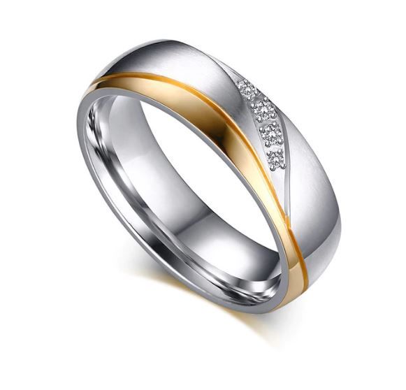 Anel / Aliança Casal - Aço Dupla Cor