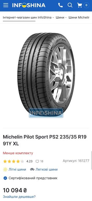 Шини 235/35r19 Michelin | 7.5mm | 2023 | Стан нових | Ідеальні | 4шт