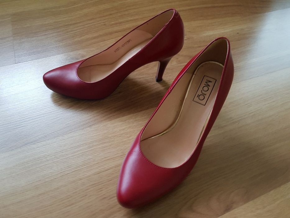 Buty na obcasie skóra, skórzane, bordo bordowy 38