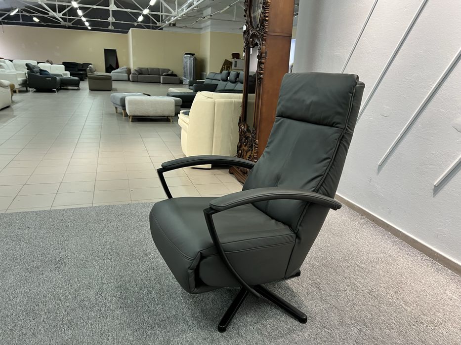 Коісло шкіряне реклайнер темно сіре релакс стан нового
