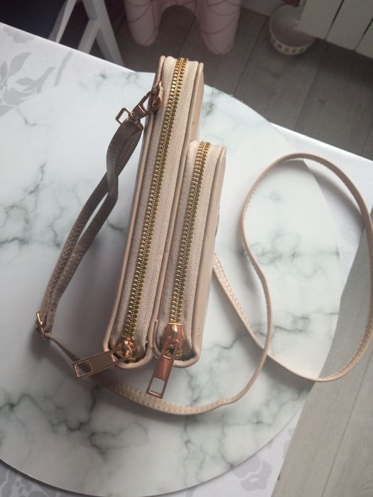 Torebka kopertówka damska, beżowa, mała torebka, NOWA