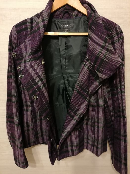 Kurtka w kratę H&M r. 42/ XL, płaszcz, płaszczyk, trencz w kratkę