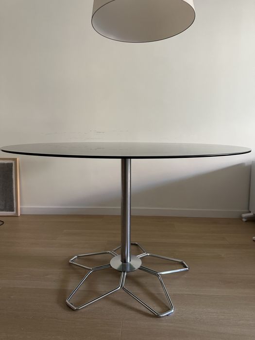 Midcentery - Mesa de jantar em vidro e cromado, com 1,20m de diametro