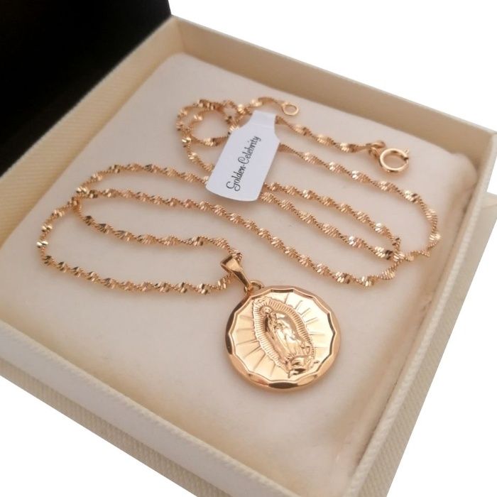 Złoty Łańcuszek Singapur + MEDALIK Matka Boska 18 KARATÓW GWARANCJA!