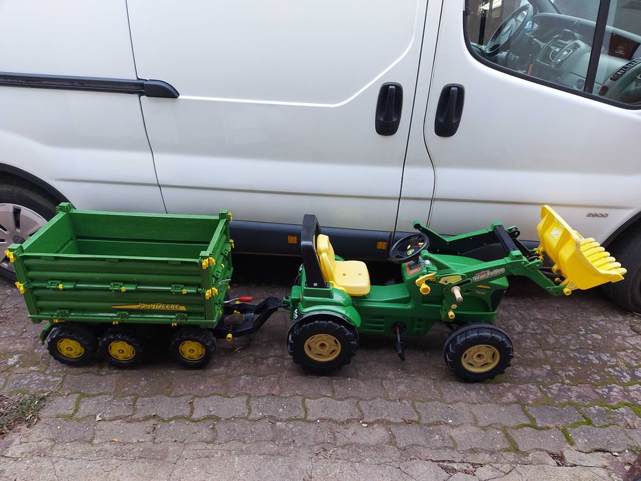 traktorek koparka Rolly Toys John Deere zabawka na pedały + przyczepa