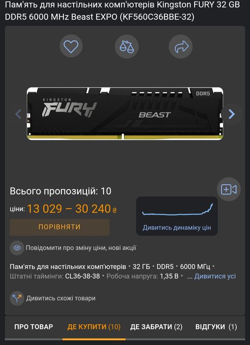 DDR5 32Gb Kingston Fury 6000 обміняю на 2x16 Львів