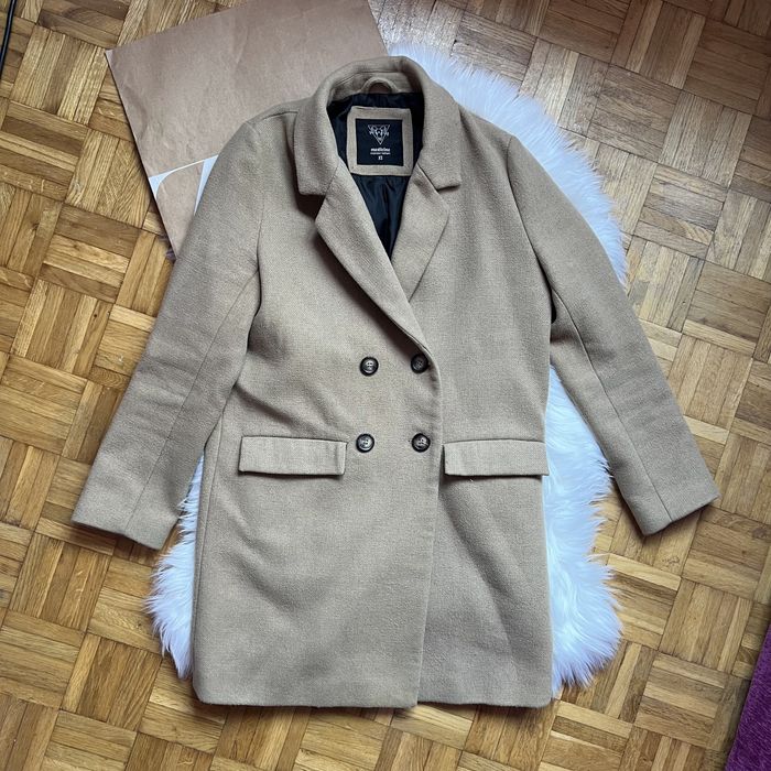 Płaszcz camel beżowy brązowy na jesień przejściowy długi xs 34