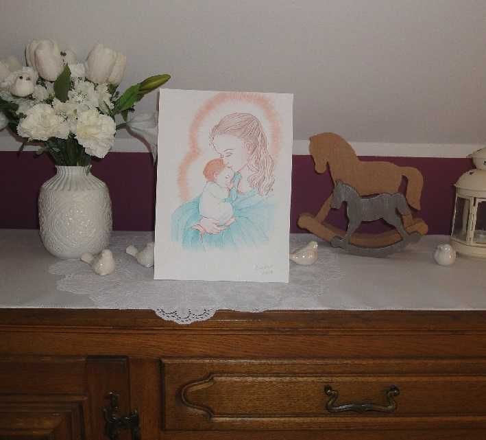 Obraz - rysunek Matka Boża i Jezus Chrystus / Maryja / Madonna