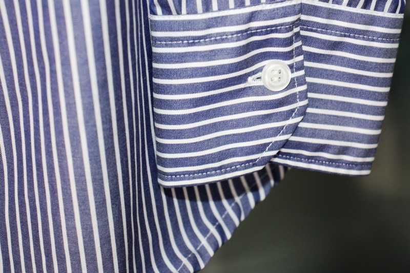 Camisa de mulher às riscas verticais azul claro branco POLO HORSE t. M