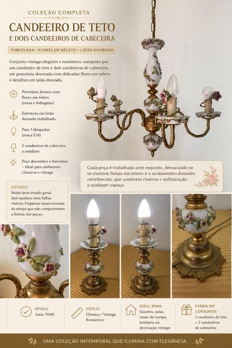 Candeito de Teto + candeiros de mesa cabeceira