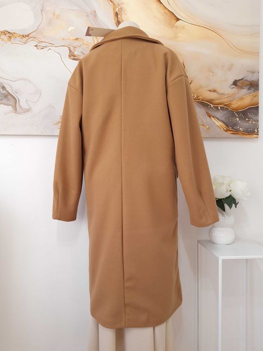 Płaszcz Damski Klasyczny Długi Brązowo Beżowy Camelowy Lily Rose