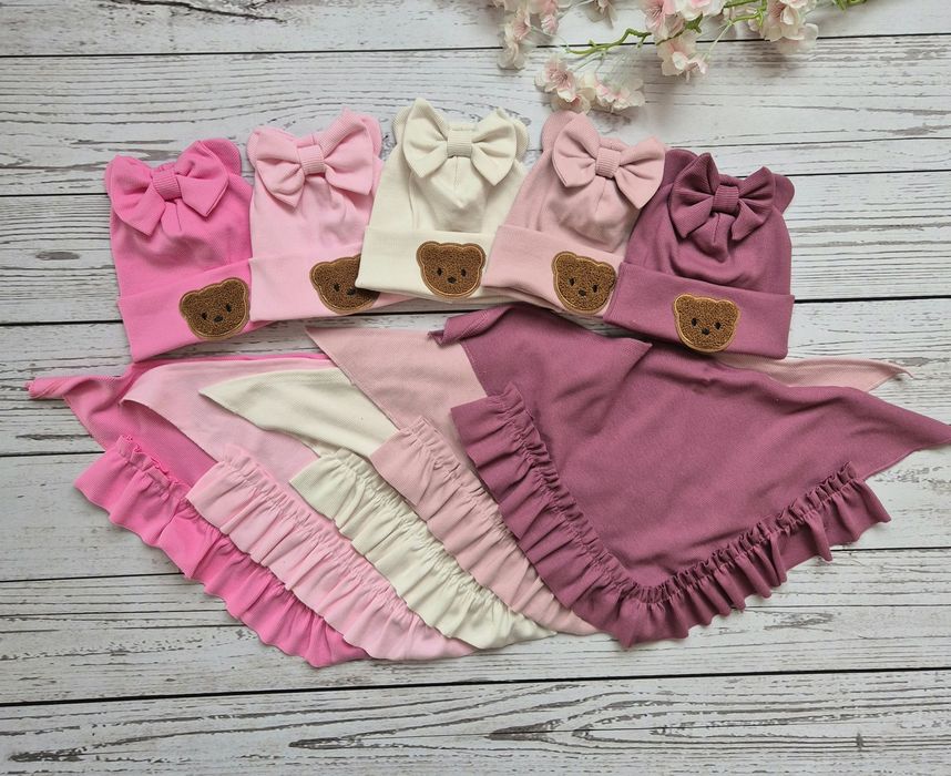 Komplet wiosenny czapka chusta Miś 104