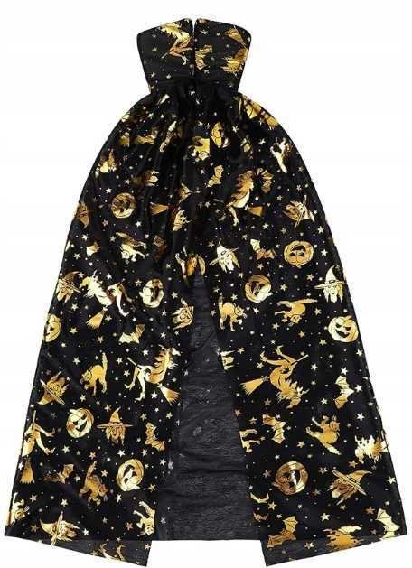Peleryna, płaszcz, przebranie 80 cm CZARNO-ZŁOTA