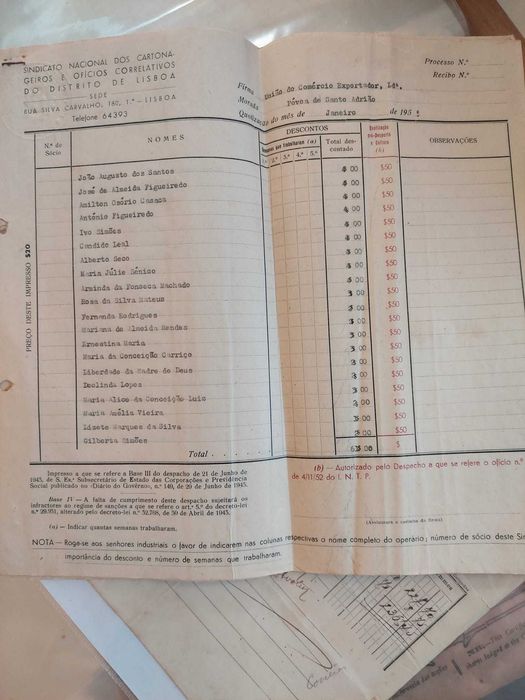 documentos sindicais antigos para colecionadores