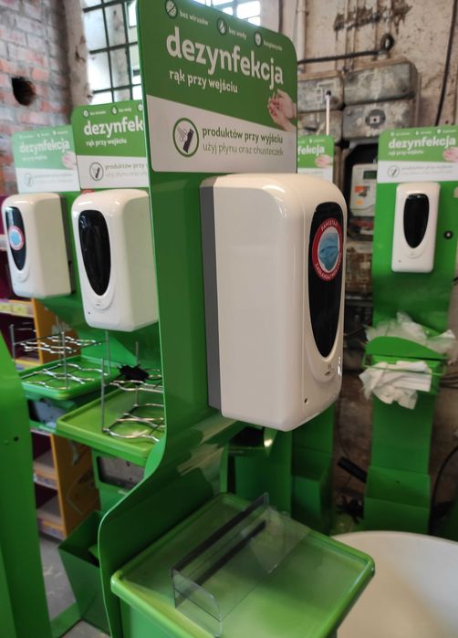Stacja dezynfekcji rąk-bezdotyk. autom. stojak. Dezynfekcja Mycie rąk.